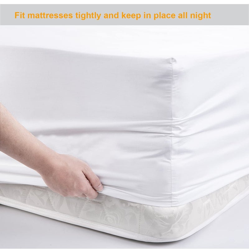 MILDLY 100% Long-Staple Cotton Fitted Sheet Only, Pure White Full Size Fitted Sheet, Bottom Sheet Wrinkle Free Elastic Mattress Protector Cover - Image 5